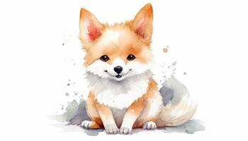 Watercolor cute dog white background with photo