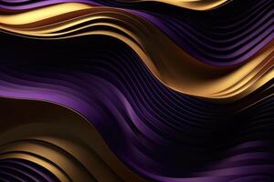 Wavy Golden and Purple Metallic 3D Background.. photo