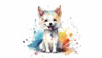 Watercolor cute dog white background with photo