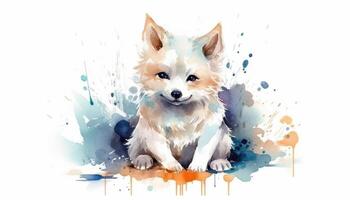 Watercolor cute dog white background with photo