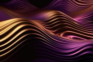 Wavy Golden and Purple Metallic 3D Background.. photo