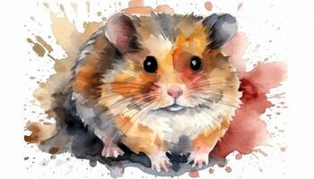 Watercolor cute hamster white background with photo