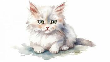 Watercolor cute cat white background with photo