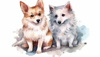 Watercolor cute dog white background with photo