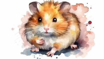 Watercolor cute hamster white background with photo