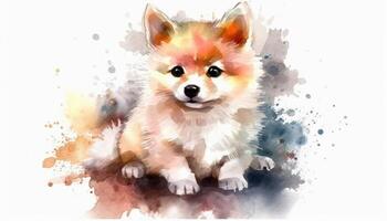 Watercolor cute dog white background with photo