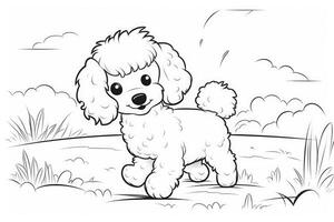 Coloring page outline of cartoon cute little puppy dog. illustration coloring book for kids. photo