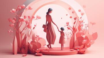 Mother's day greeting card clipart personalized mother card template, in the style of 3D polygonal paper art with photo