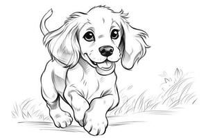 Coloring page outline of cartoon cute little puppy dog. illustration coloring book for kids. photo