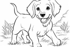 Coloring page outline of cartoon cute little puppy dog. illustration coloring book for kids. photo