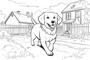 Coloring page outline of cartoon cute little puppy dog. illustration coloring book for kids. photo