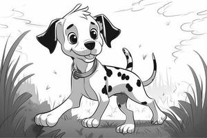 Coloring page outline of cartoon cute little puppy dog. illustration coloring book for kids. Generative AI photo