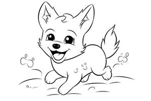 Coloring page outline of cartoon cute little puppy dog. illustration coloring book for kids. photo