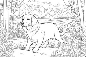 colorante página contorno de dibujos animados linda pequeño perrito perro. ilustración colorante libro para niños. generativo ai foto