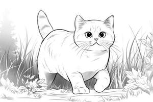 Cute Cartoon Kitten Cat outlined for coloring book isolated on a white background. photo