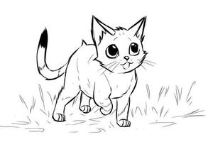 Cute Cartoon Kitten Cat outlined for coloring book isolated on a white background. photo