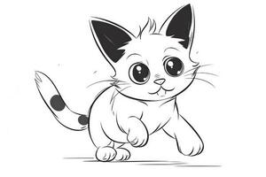 Cute Cartoon Kitten Cat outlined for coloring book isolated on a white background. photo