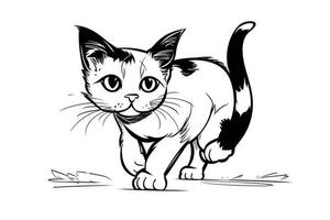 Cute Cartoon Kitten Cat outlined for coloring book isolated on a white background. photo