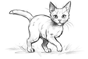 Cute Cartoon Kitten Cat outlined for coloring book isolated on a white background. photo