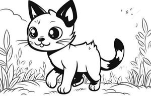 Cute Cartoon Kitten Cat outlined for coloring book isolated on a white background. photo