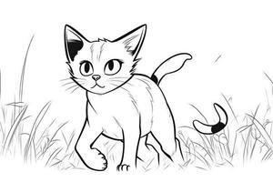 Cute Cartoon Kitten Cat outlined for coloring book isolated on a white background. photo