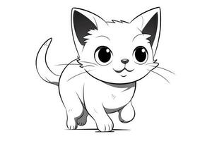 Cute Cartoon Kitten Cat outlined for coloring book isolated on a white background. photo