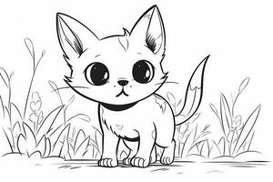 Cute Cartoon Kitten Cat outlined for coloring book isolated on a white background. photo
