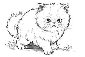 Cute Cartoon Kitten Cat outlined for coloring book isolated on a white background. photo