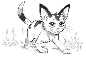 Cute Cartoon Kitten Cat outlined for coloring book isolated on a white background. photo