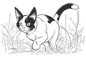 Cute Cartoon Kitten Cat outlined for coloring book isolated on a white background. photo