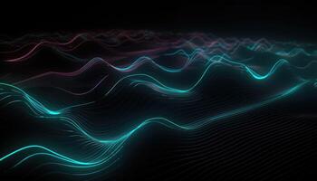 Wavy Black And Neon Metallic 3D Background, photo