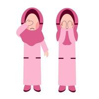 Set Of Hijab Girl Feeling Sad vector