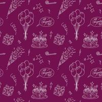 Cute birthday pattern. Seamless vector background with bday doodle elements