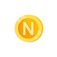 N, letter, coin color vector icon