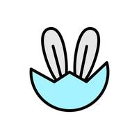 Conejo huevo oído contorno color vector icono