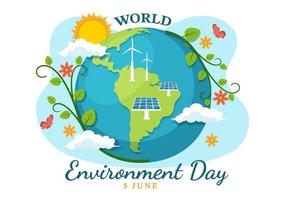 World Environment Day Illustration with Green Tree and Animals in Forest for Save the Planet or Taking Care of the Earth in Hand Drawn Templates vector