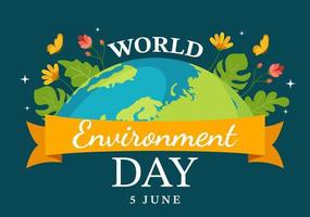 World Environment Day Illustration with Green Tree and Animals in Forest for Save the Planet or Taking Care of the Earth in Hand Drawn Templates vector