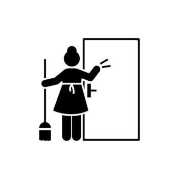 mucama, hotel, limpiador, niña vector icono