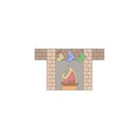 Christmas stockings on fireplace colored vector icon