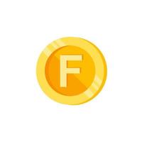 F, letter, coin color vector icon