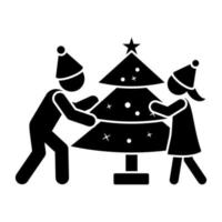 niños Decorar un Navidad árbol vector icono