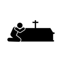 Man weep coffin dead sorrow vector icon