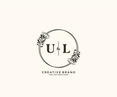 initial UL letters hand drawn feminine and floral botanical logo suitable for spa salon skin hair beauty boutique and cosmetic company. vector