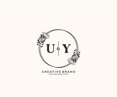 initial UY letters hand drawn feminine and floral botanical logo suitable for spa salon skin hair beauty boutique and cosmetic company. vector