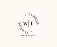 initial WI letters Beautiful floral feminine editable premade monoline logo suitable for spa salon skin hair beauty boutique and cosmetic company. vector