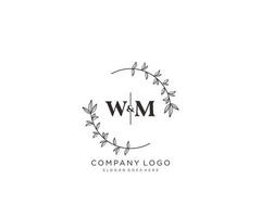 initial WM letters Beautiful floral feminine editable premade monoline logo suitable for spa salon skin hair beauty boutique and cosmetic company. vector