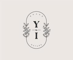 initial YI letters Beautiful floral feminine editable premade monoline logo suitable for spa salon skin hair beauty boutique and cosmetic company. vector