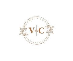 initial VC letters Beautiful floral feminine editable premade monoline logo suitable for spa salon skin hair beauty boutique and cosmetic company. vector
