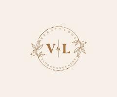 initial VL letters Beautiful floral feminine editable premade monoline logo suitable for spa salon skin hair beauty boutique and cosmetic company. vector