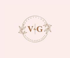 initial VG letters Beautiful floral feminine editable premade monoline logo suitable for spa salon skin hair beauty boutique and cosmetic company. vector